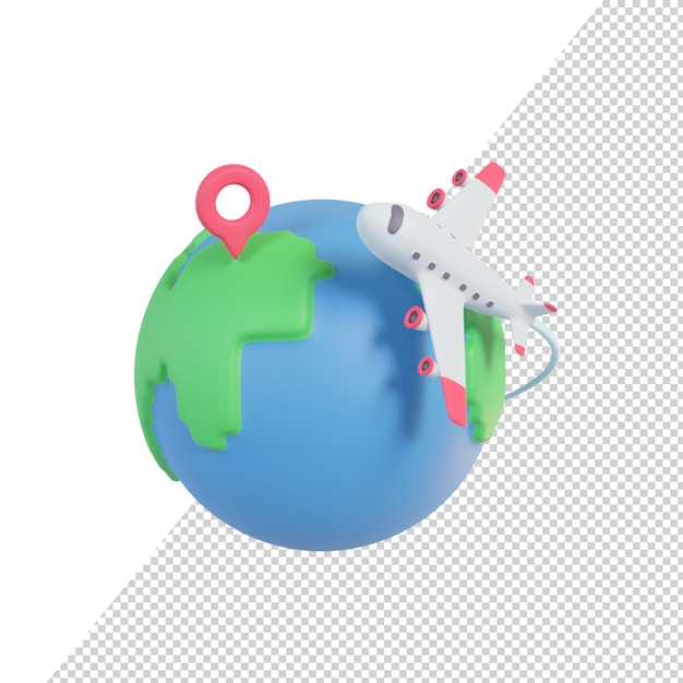 Samolot pasażerski latający dookoła świata Idea podróży wakacyjnych3D Rendering