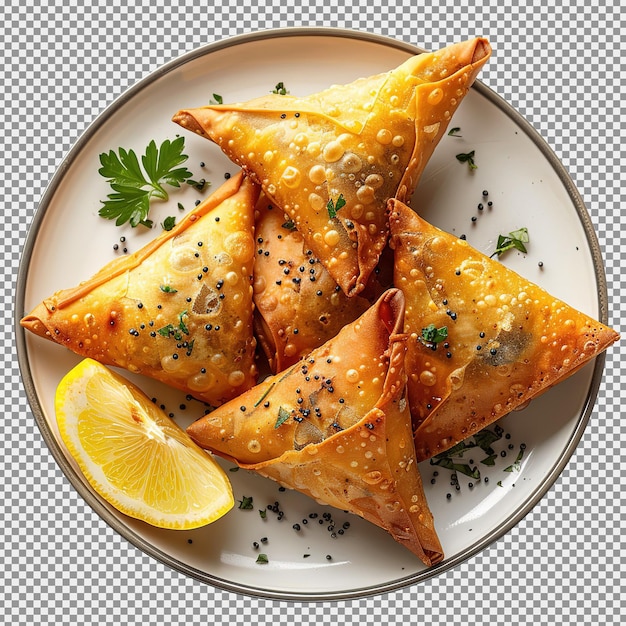 PSD samosa on a plate isolated on white background