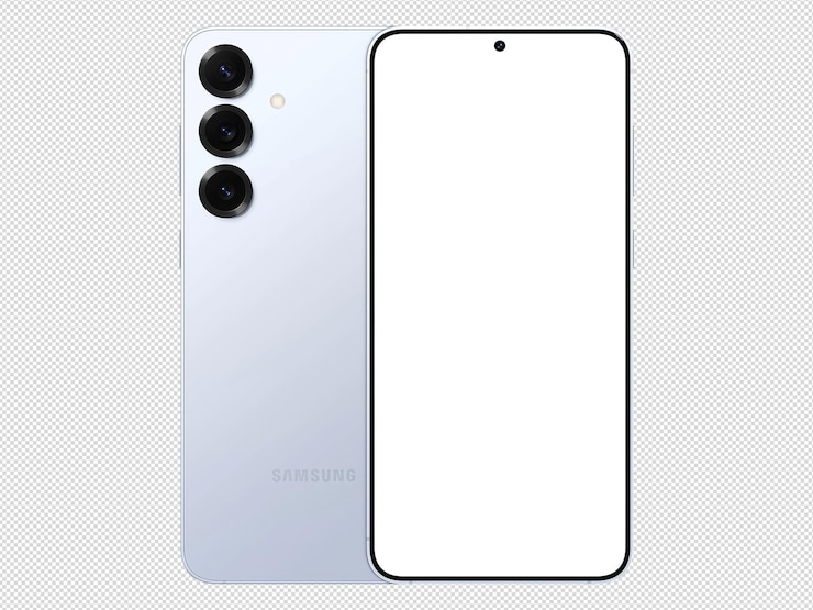 PSD samsung galaxy s25 icy blue mockup template without background isolated