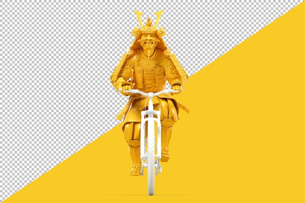 PSD samurai in armor riding bicycle 3d rendering