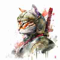 PSD samurai cat with japanese style for tshirt clipart design water color brush art