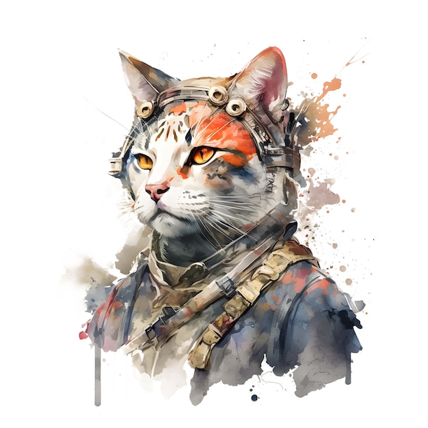 Samurai kat met Japanse stijl voor tshirt clipart ontwerp aquarel penseel kunst