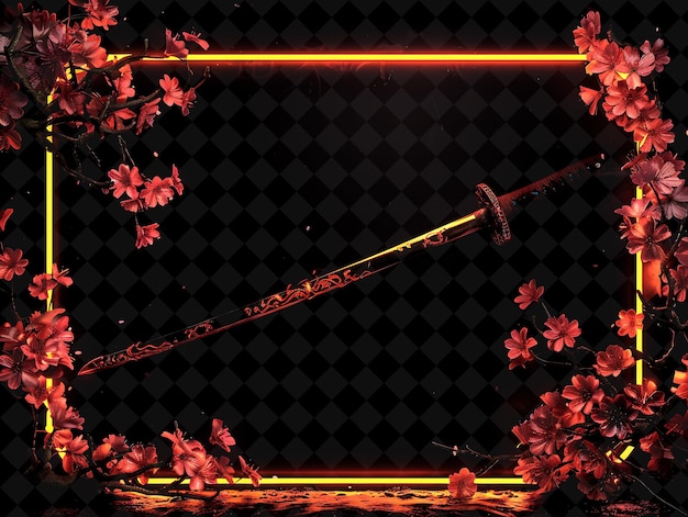 Samurai swordsmanship arcane frame con spade di samurai e c neon color frame y2k collection