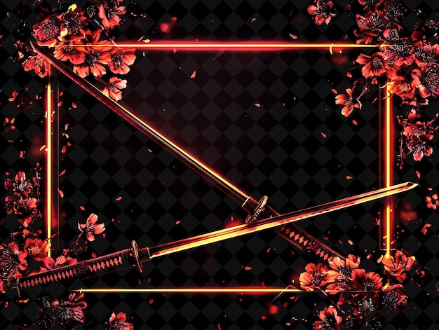 Samurai swordsmanship arcane frame with samurai swords and c neon color frame y2k collection