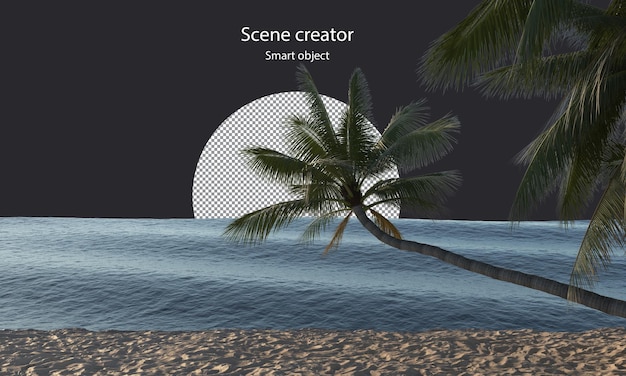 PSD sand beach and coconut trees isolated sand beach clipping path