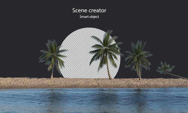 PSD sand beach and coconut trees isolated sand beach clipping path