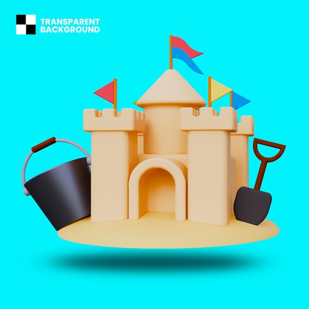 Sand castle 3d icon isolated