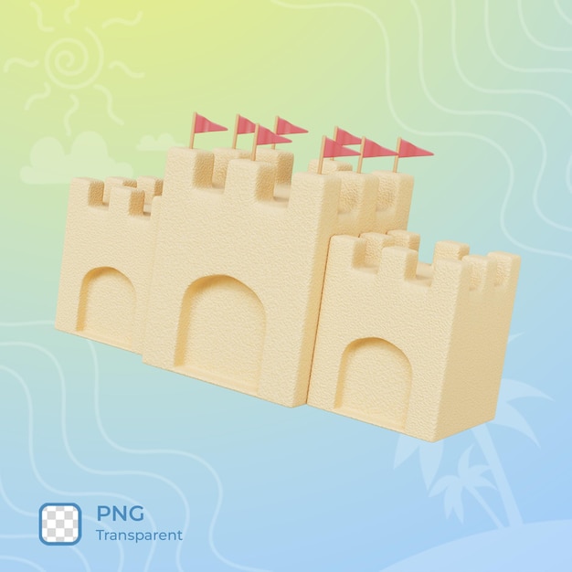 Замок из песка 3d иллюстрация визуализирует объект летней темы значка