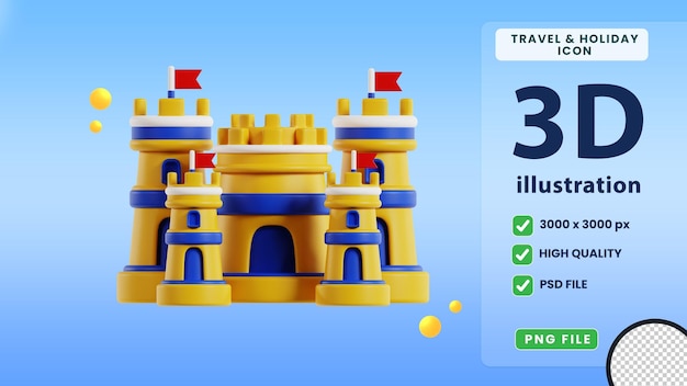 Sand castle 3d travel and holiday illustration