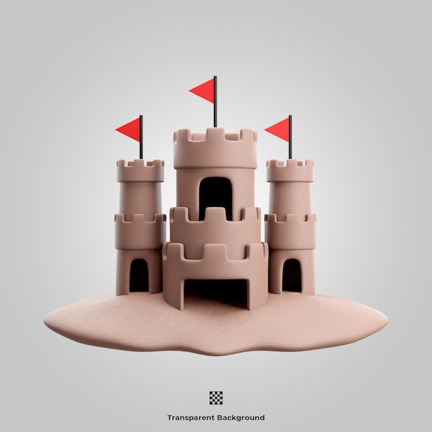 PSD un castello di sabbia con sopra una bandiera rossa