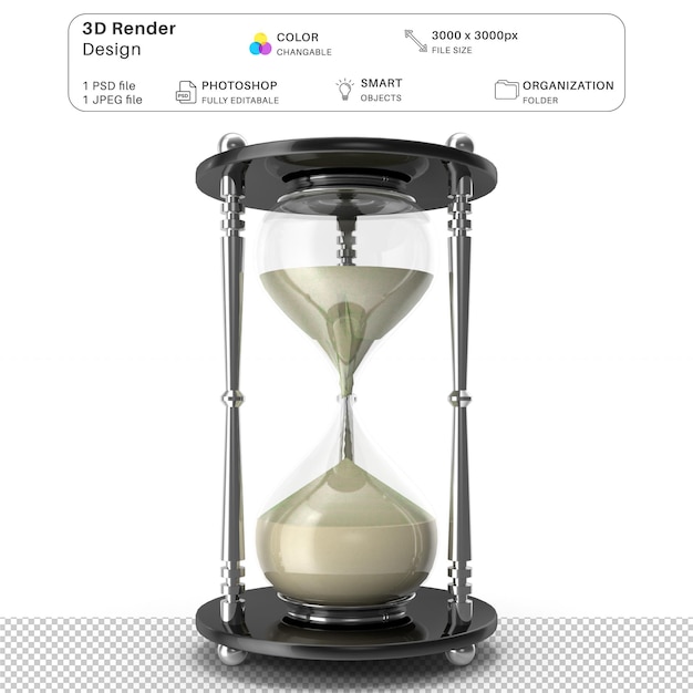 PSD orologio di sabbia metallo modellazione 3d file psd orologio di sabbia realistico orario
