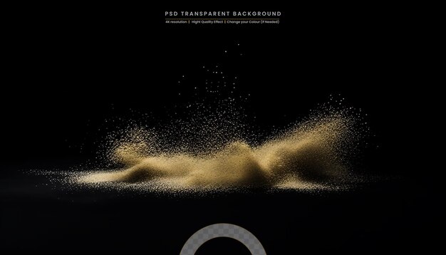 PSD sand explosion on black background throwing freeze stop motion object design