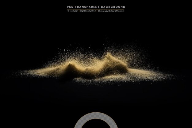 Sand explosion on black background throwing freeze stop motion object design