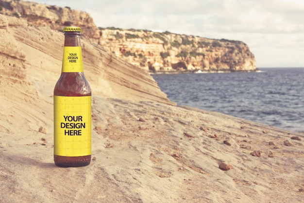 Sandstone beach beer mockup