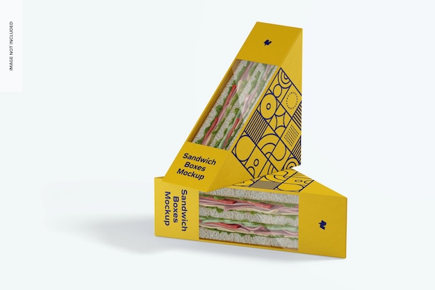 Sandwich boxes mockup, standing and dropped