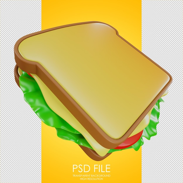 Sandwich icon white toasted bread with lettuce cheese and tomatoes vegetarian sandwich fast food icon for landing page design 3d render illustration