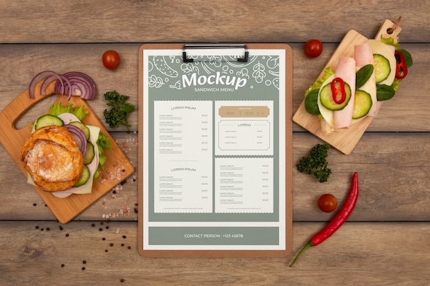 Progettazione del mockup del menu sandwich