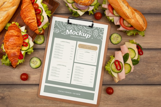 PSD progettazione del mockup del menu sandwich