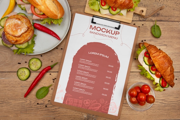 Progettazione del mockup del menu sandwich