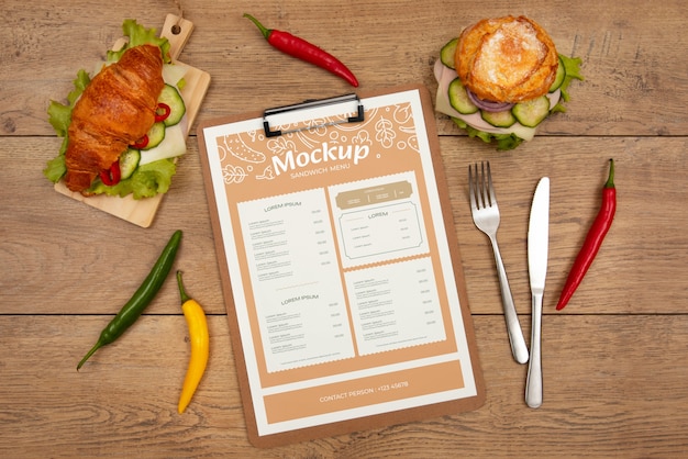 PSD progettazione del mockup del menu sandwich