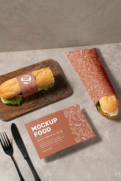 PSD involucro di carta sandwich e mock-up di menu