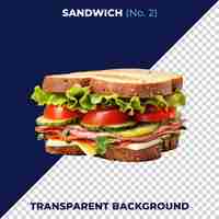 PSD sandwich toast bread with ham lettuce tomato cheese fast food psd isolated on transparent background