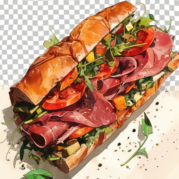 PSD a sandwich with meat and vegetables on it