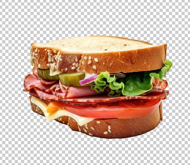 PSD sandwich with slice meat and cheese and lettuce salami tomato on white background