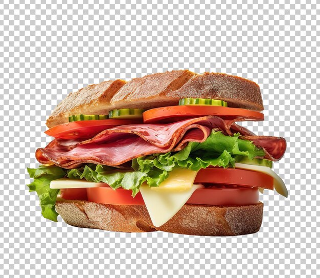 PSD sandwich with slice meat and cheese and lettuce salami tomato on white background