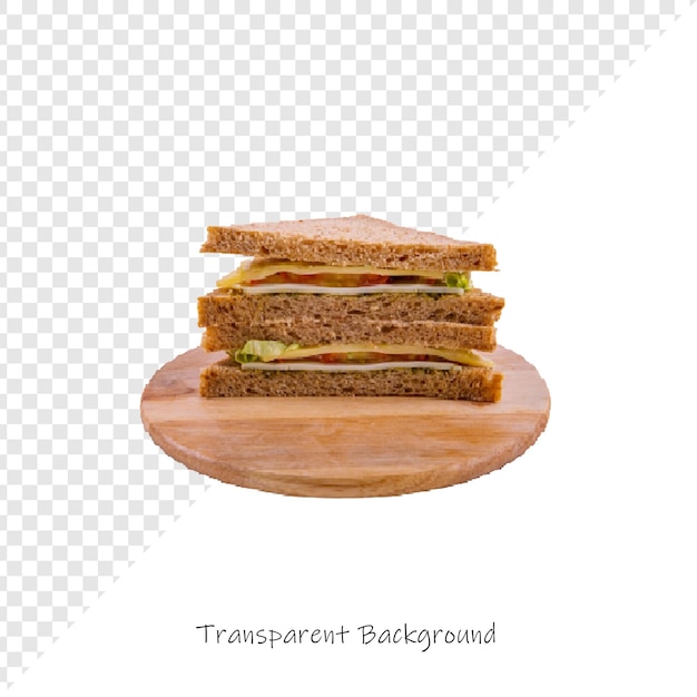 a sandwich on a wooden board with a sandwich on it