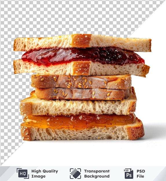 PSD sandwich con marmellata trasparente psd isolato fette di pane bianco marrone ombra scura