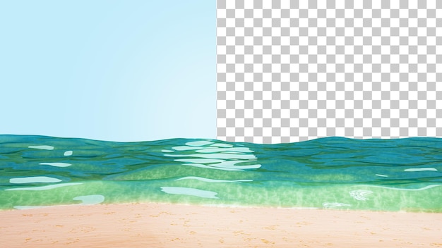 PSD sandy beach and ocean waves realistic texture of sand and sea coastline seashore 3d render