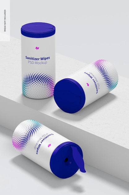 PSD sanitizer wipes canisters set mockup