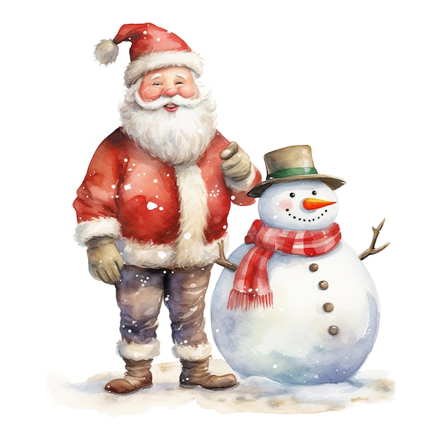 PSD Санта и снеговик на рождество мероприятие акварель стиль ии