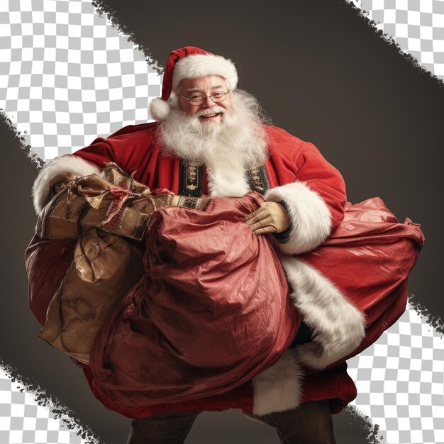 PSD una foto mostra un babbo natale che porta una borsa di regali.