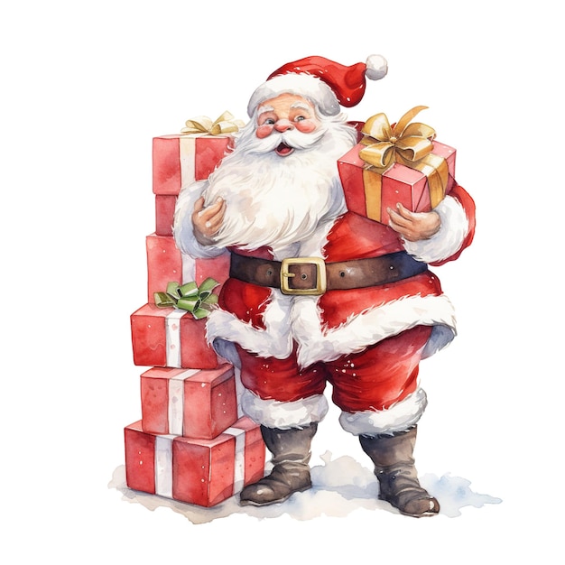 PSD santa carrying gifts for christmas event watercolor style ai generated