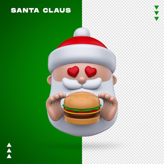 Santa claus burger 3d-rendering geïsoleerd