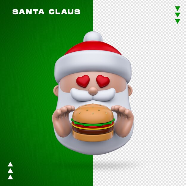 PSD santa claus burger 3d rendering isolated