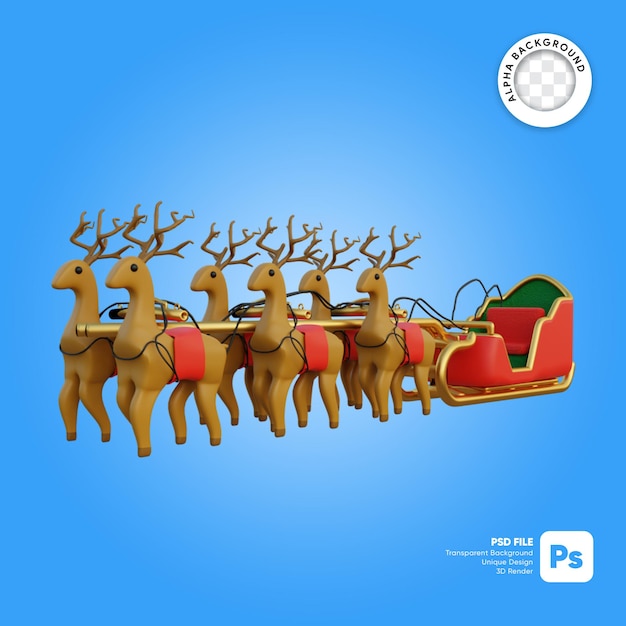 PSD santa claus carriage and deer parked in front 3d object