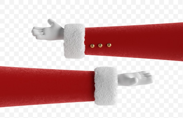 サンタクロースの漫画のキャラクターの手は赤い袖と白い手袋を着用します