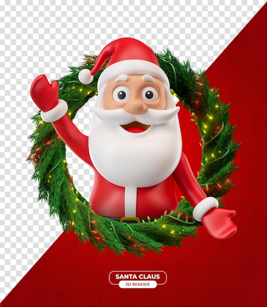 Santa claus character in cartoon 3d render with transparent background