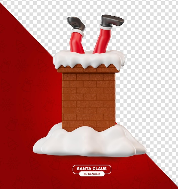 PSD santa claus character in chimney in cartoon 3d render with transparent background