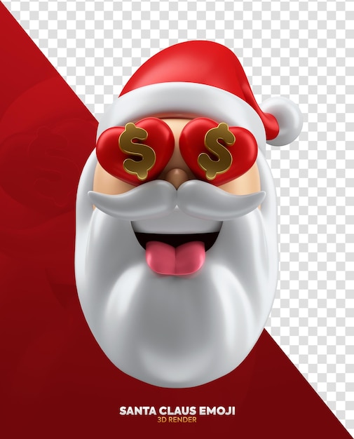 Santa claus emoji 3d happy face with heart and money on eyes