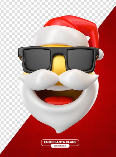 PSD santa claus emoji with sunglass in 3d render cartoon with transparent background