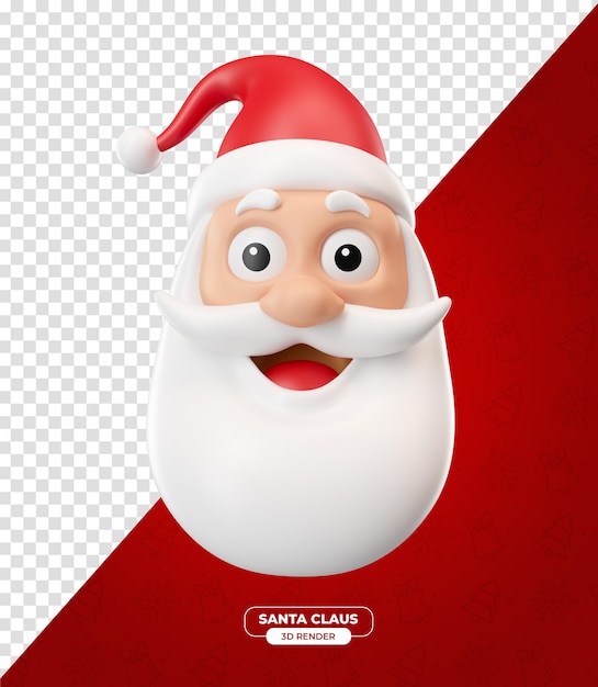 La faccia di babbo natale in cartone animato 3d con sfondo trasparente