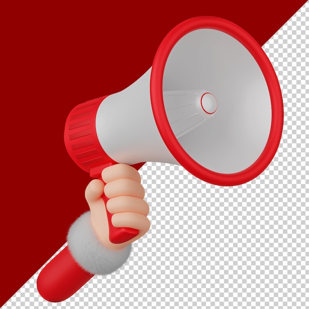 Santa Claus hand holding megaphone 3d illustration