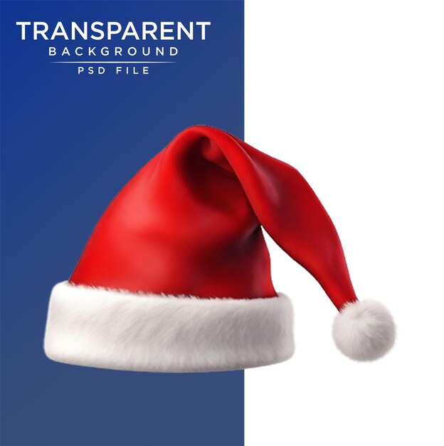 PSD santa claus hat or christmas red cap isolated on transparent background