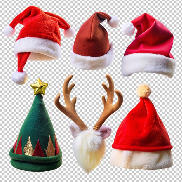 PSD santa claus hat set on transparent background