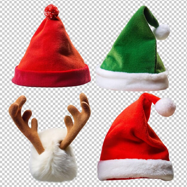 PSD santa claus hat set on transparent background