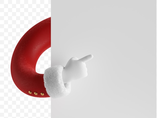 Дед Мороз прячет за стену руку в красном рукаве и белой перчатке держит пустую страницу